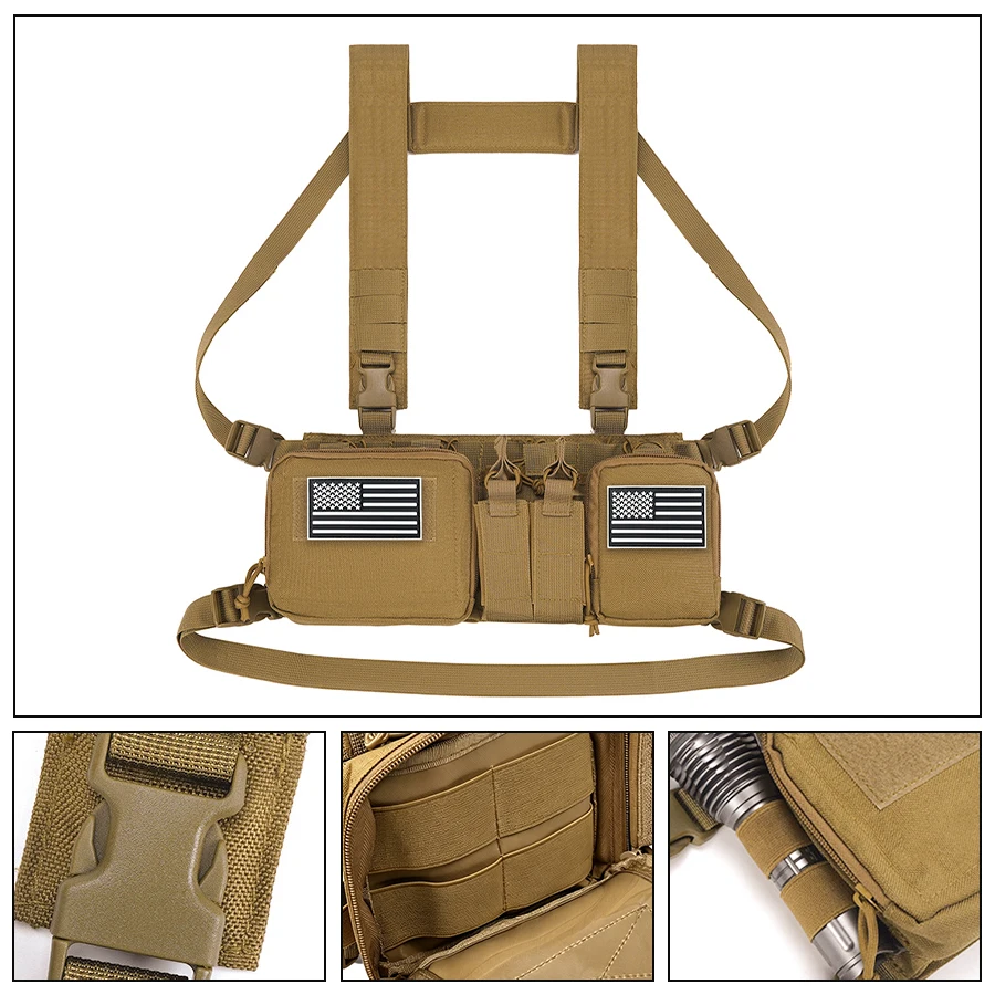 Outdoor quick detachable chest bag, quick on and off vest, can stick personalized badges, MOLLE webbing attachment
Outdoor quick detachable chest bag, quick on and off vest, can stick personalized badges, MOLLE webbing attachment