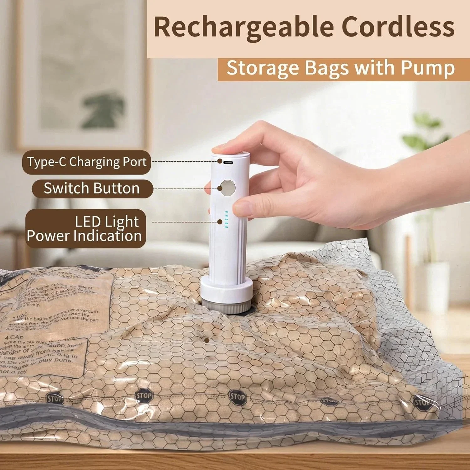 Compact Vacuum Storage Bag with Electric Pump Maximize Space for Travel Outdoor Camping Picnic Packing Bag for Luggage Suitcase
Compact Vacuum Storage Bag with Electric Pump Maximize Space for Travel Outdoor Camping Picnic Packing Bag for Luggage Suitcase