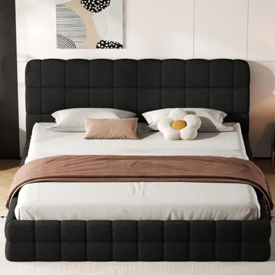 King Size Upholstered Platform Bed with Berber Fleece, Boucle Stitched Headboard and Rail, Solid Wood + MDF Frame with Metal Le
King Size Upholstered Platform Bed with Berber Fleece, Boucle Stitched Headboard and Rail, Solid Wood + MDF Frame with Metal Le
