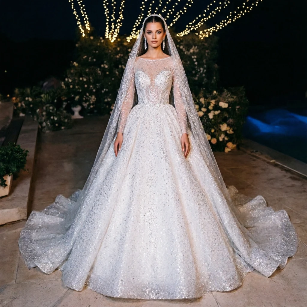 Customized Chic High-Neck Long Sleeve Ball Gown Wedding Dress Shiny Bead Embroidered Lace Sequins Bridal Gown Vestidos De Novia
Customized Chic High-Neck Long Sleeve Ball Gown Wedding Dress Shiny Bead Embroidered Lace Sequins Bridal Gown Vestidos De Novia