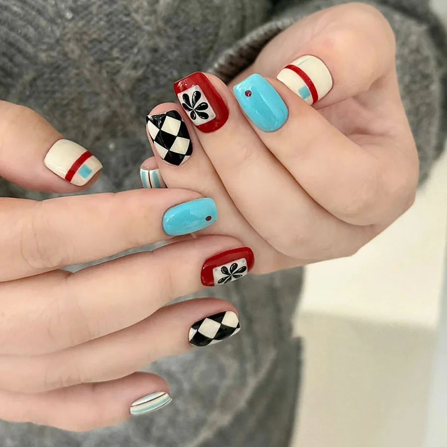 24pcs Almond Fake Nails Color Block Checkerboard Diamond Pattern Press on Nail for Women&Girl Removable Wearable Nail Sticker
24pcs Almond Fake Nails Color Block Checkerboard Diamond Pattern Press on Nail for Women&Girl Removable Wearable Nail Sticker