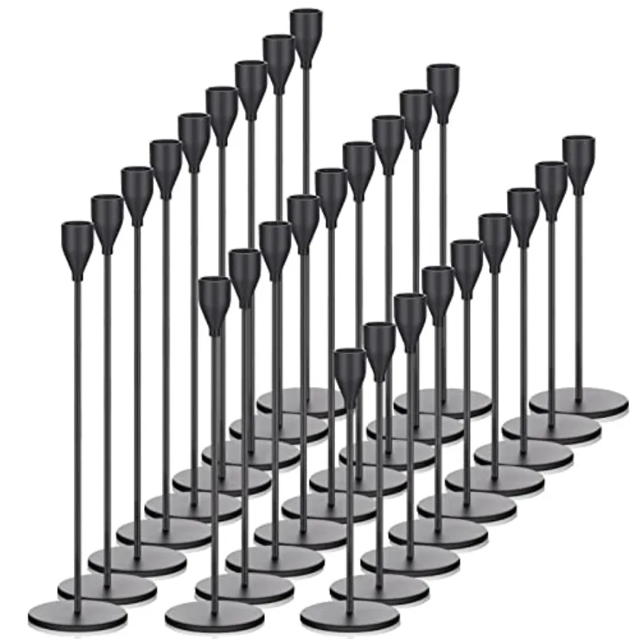 Wedding and home dining centerpiece: black metal taper candle holders, 27-pack, vintage-modern style, fits 0.75-inch pillar can
Wedding and home dining centerpiece: black metal taper candle holders, 27-pack, vintage-modern style, fits 0.75-inch pillar can