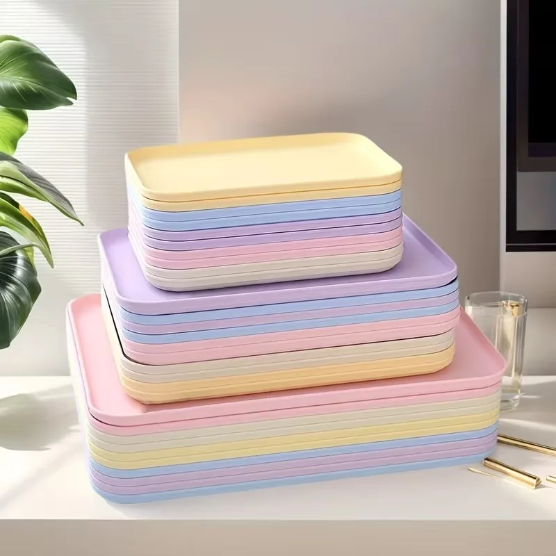 5pcs Multi-Use Macaron Color Plastic Service Tray 3 Size Reusable Rectangular Decor Serving Platter for Kitchen Countertop Decor
5pcs Multi-Use Macaron Color Plastic Service Tray 3 Size Reusable Rectangular Decor Serving Platter for Kitchen Countertop Decor
