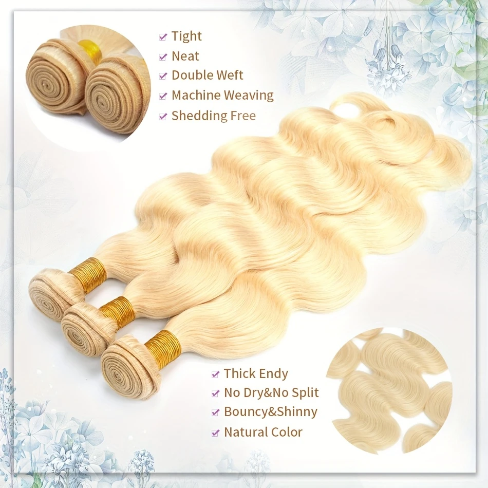 613 Blonde Human Hair Bundles Body Wave Texture Natural Unprocessed for Women Volume And Soft Waves for Sew-In/Clip-In/Hand-Tied Wigs Hair Extensions
613 Blonde Human Hair Bundles Body Wave Texture Natural Unprocessed for Women Volume And Soft Waves for Sew-In/Clip-In/Hand-Tied Wigs Hair Extensions