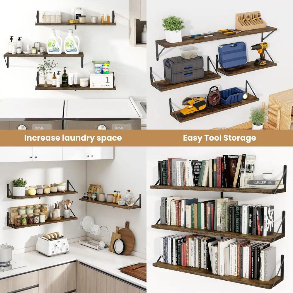 Set of 3 Rustic Brown Floating Wall Shelves, 35.4 Long, Heavy Duty for Living Room, Kitchen, Laundry Storage & Decor
Set of 3 Rustic Brown Floating Wall Shelves, 35.4 Long, Heavy Duty for Living Room, Kitchen, Laundry Storage & Decor