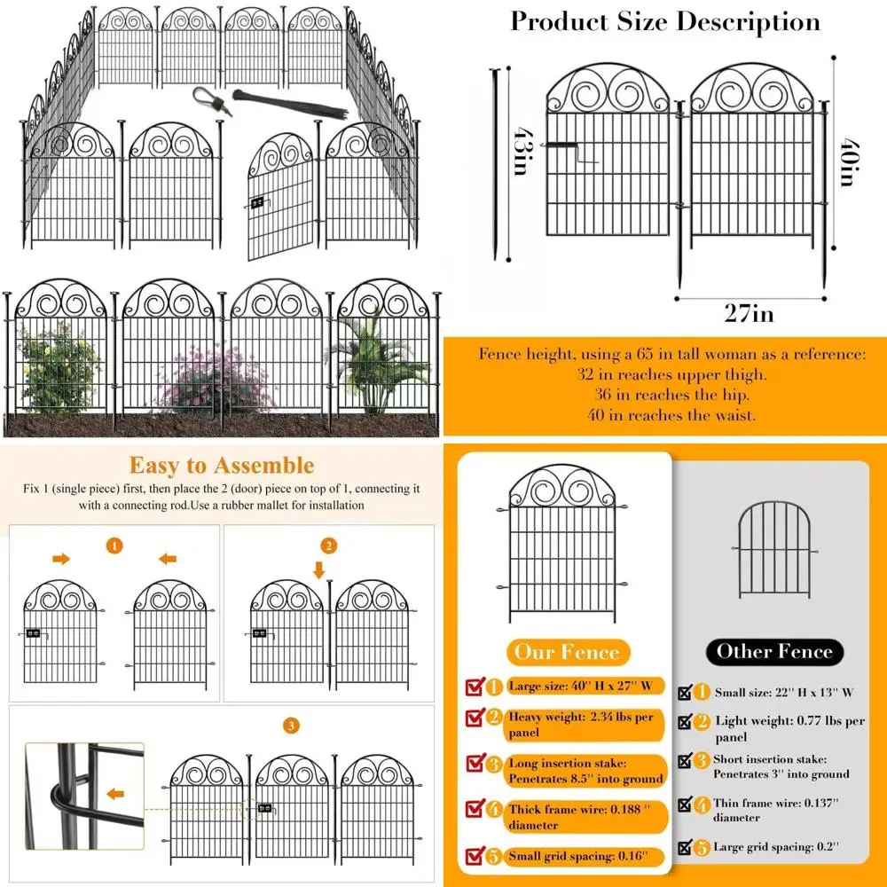 tall garden animal barrier fencing with gate, 40 inch(h) 20 panels total length 43.7 ft outdoor dog fence, picket fences, reusab 
tall garden animal barrier fencing with gate, 40 inch(h) 20 panels total length 43.7 ft outdoor dog fence, picket fences, reusab