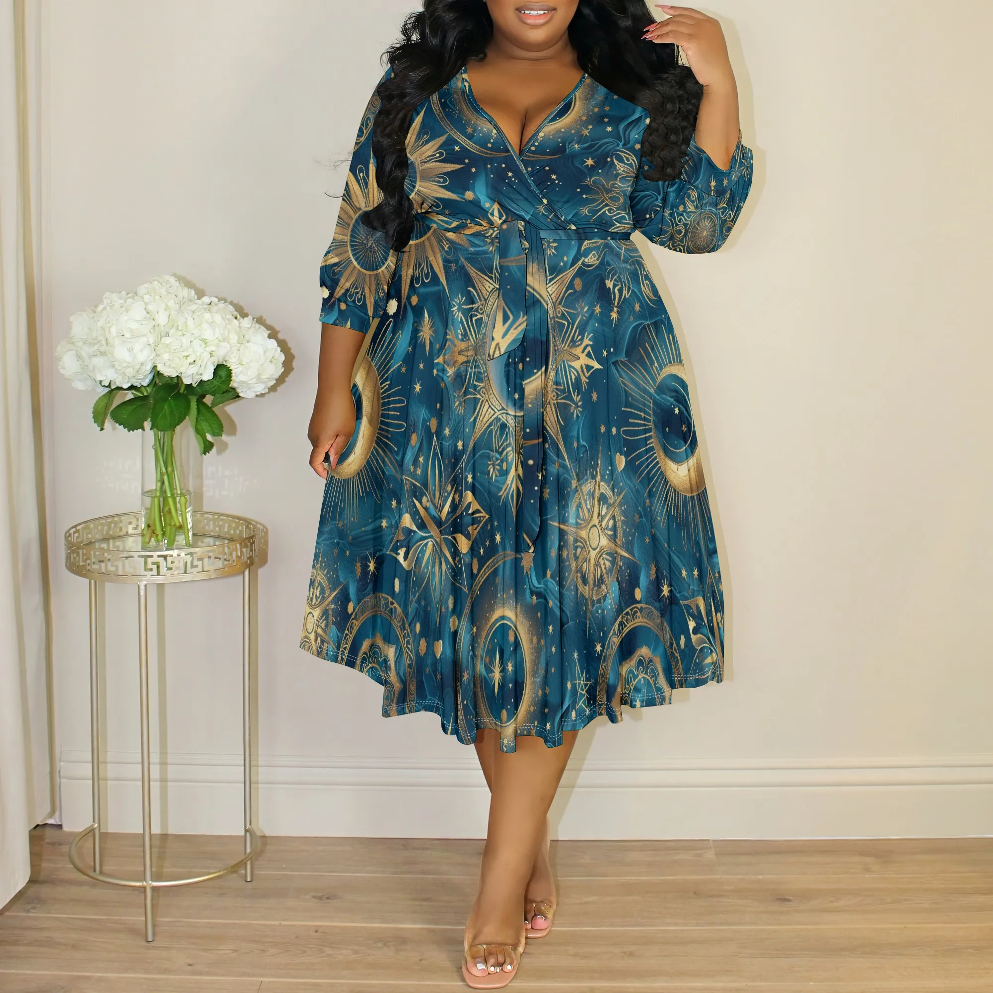 Astrology Print Wrap Dress XL-6XL – Plus Size V-Neck Celestial Midi for Zodiac Party, Halloween or Spiritual Events
Astrology Print Wrap Dress XL-6XL – Plus Size V-Neck Celestial Midi for Zodiac Party, Halloween or Spiritual Events