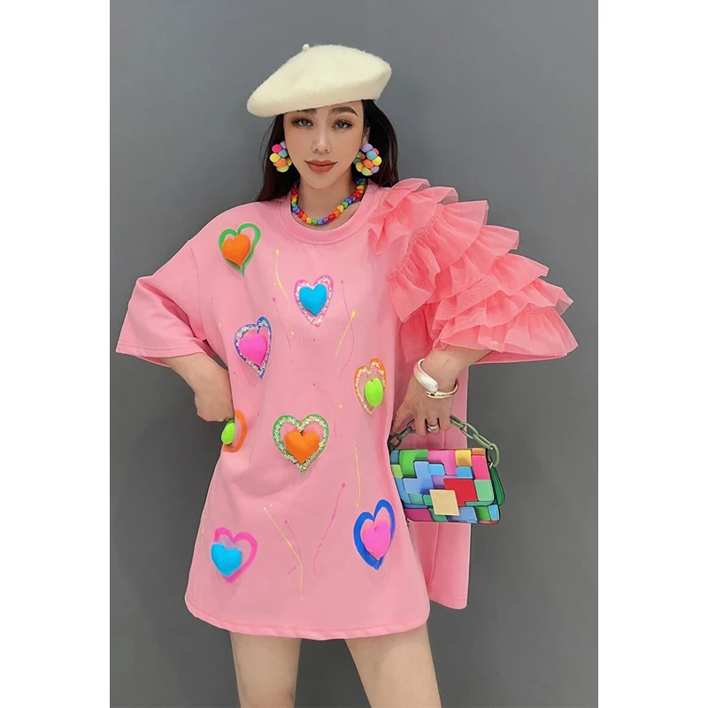 Women 2024 Summer New T-shirt Short sleeved Round-neck Mesh Heavy Industry 3D Decoration Fashion Leisure Loose Female Blouses
Women 2024 Summer New T-shirt Short sleeved Round-neck Mesh Heavy Industry 3D Decoration Fashion Leisure Loose Female Blouses