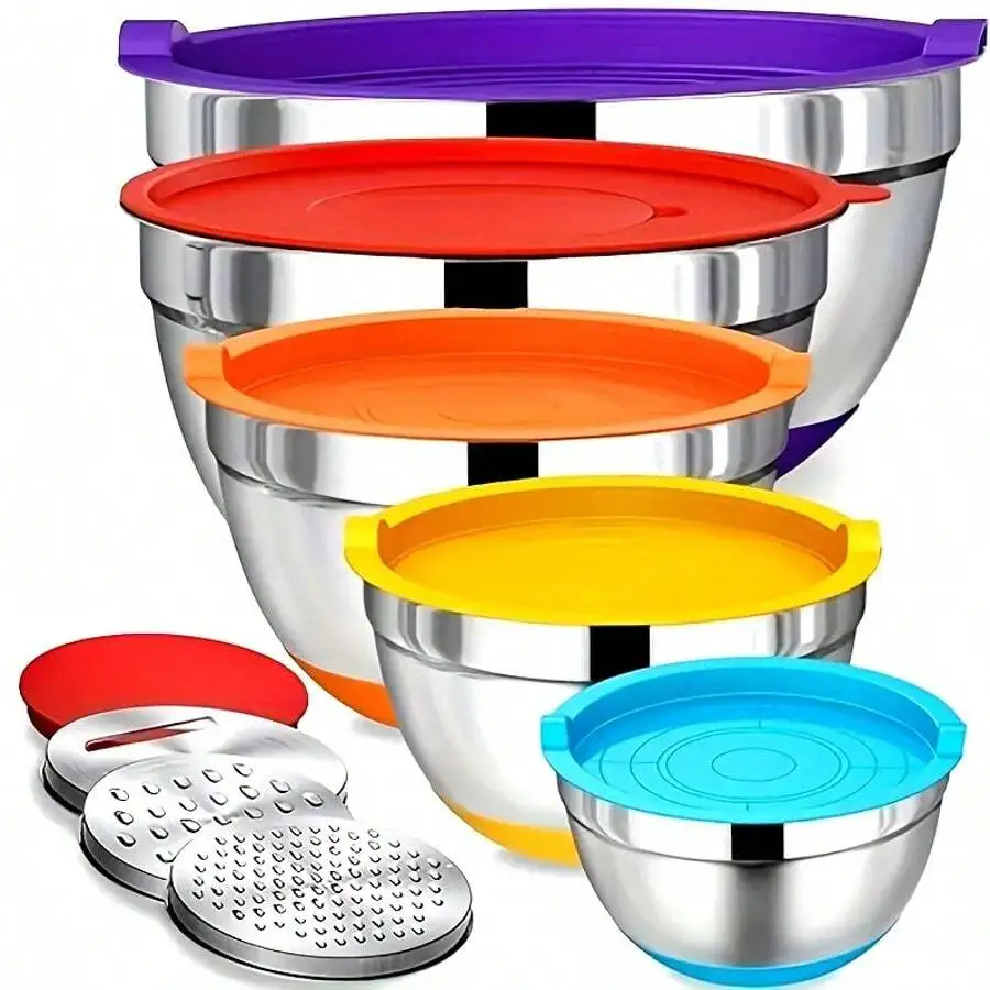 13Pcs 304 Stainless Steel Mixing Bowls With Lids Set Of 8/18 - Nesting Bowls With Airtight Lids And Graters - Stainless Steel No
13Pcs 304 Stainless Steel Mixing Bowls With Lids Set Of 8/18 - Nesting Bowls With Airtight Lids And Graters - Stainless Steel No