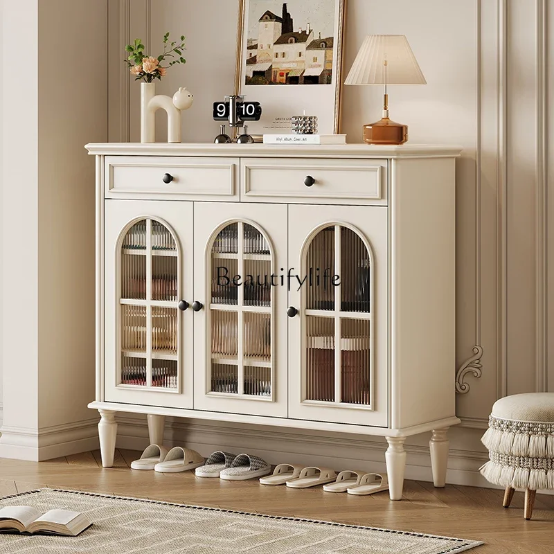 LD33French cream style all solid wood porch shoe cabinet integrated American three-door storage cabinet
LD33French cream style all solid wood porch shoe cabinet integrated American three-door storage cabinet