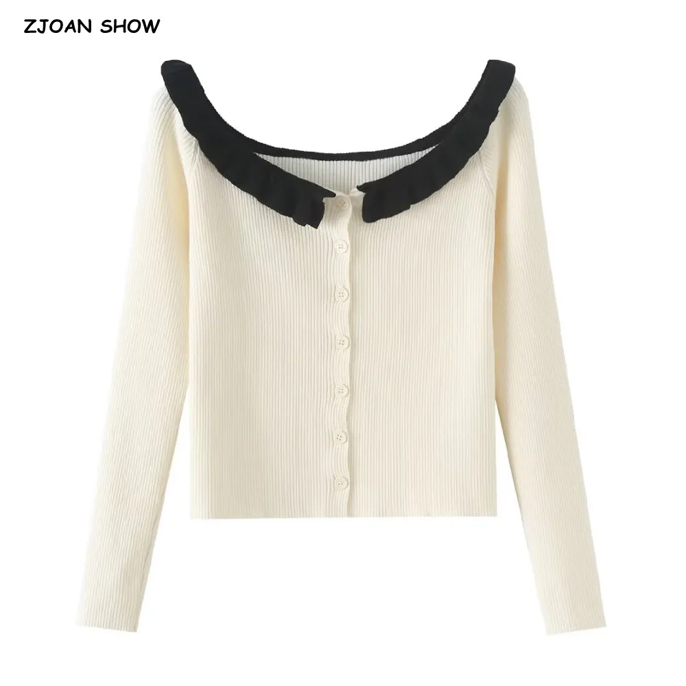 Autumn Korean Contrast Color Wood ears Slash Shoulder Button Front Crop Pullover Knitted Sweater Woman Slim Full Sleeve Jumper
Autumn Korean Contrast Color Wood ears Slash Shoulder Button Front Crop Pullover Knitted Sweater Woman Slim Full Sleeve Jumper