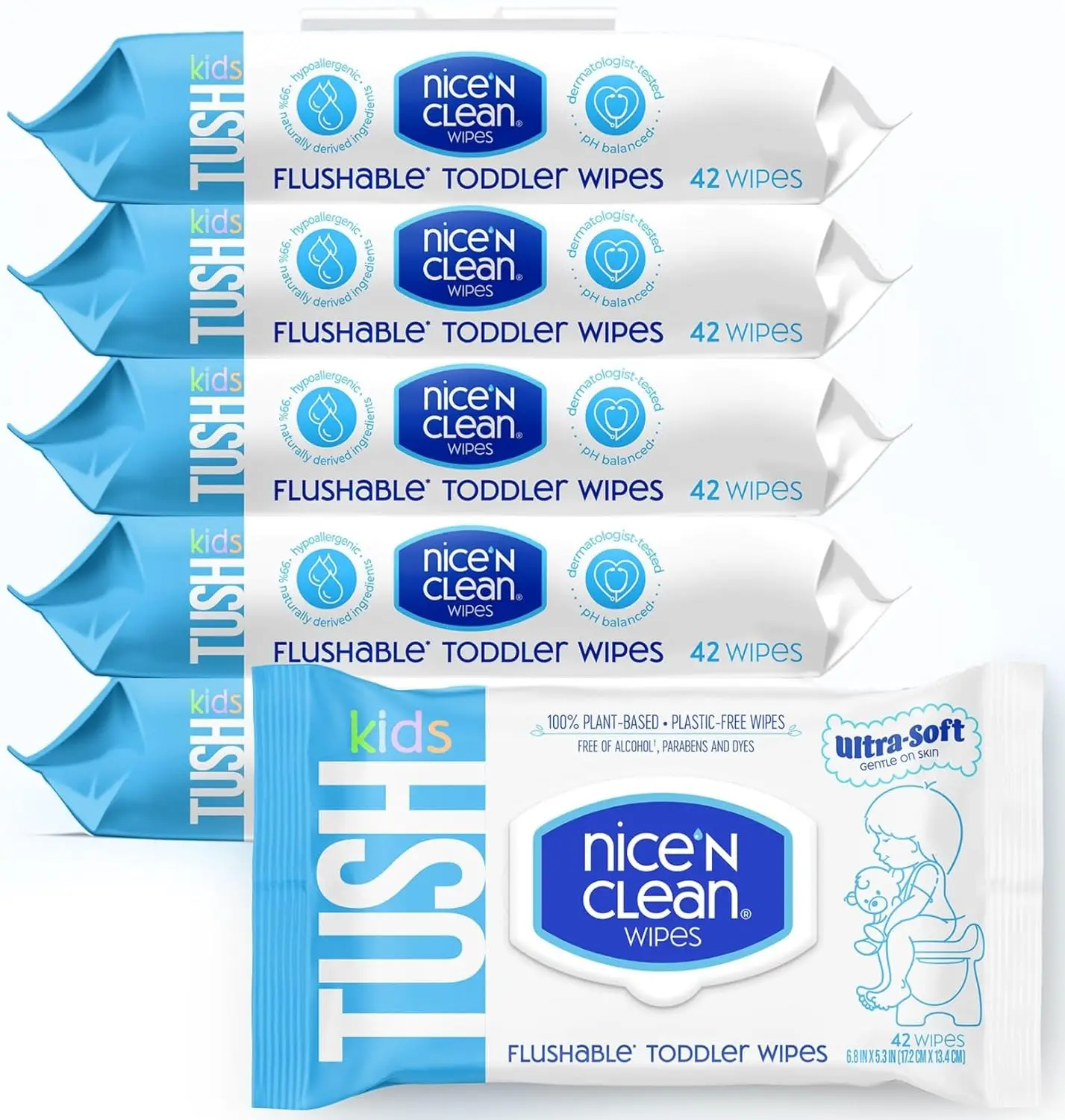 Flushable Toddler Wipes 42ct (6-Pack) | 100% Plant-Based Unscented Wet Wipes for Sensitive Skin | Potty Training Essentials
Flushable Toddler Wipes 42ct (6-Pack) | 100% Plant-Based Unscented Wet Wipes for Sensitive Skin | Potty Training Essentials