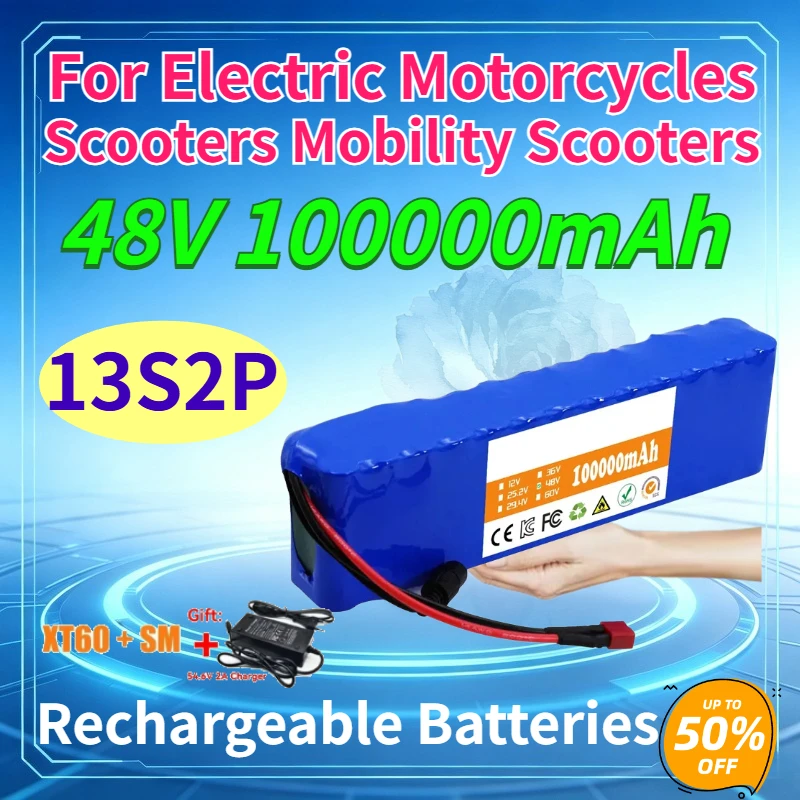 New 13S2P 48V 10Ah Lithium Battery for Electric Motorcycles Scooters Mobility Scooters with XT60+SM Plug BMS + 54.6V 2A Charger
New 13S2P 48V 10Ah Lithium Battery for Electric Motorcycles Scooters Mobility Scooters with XT60+SM Plug BMS + 54.6V 2A Charger