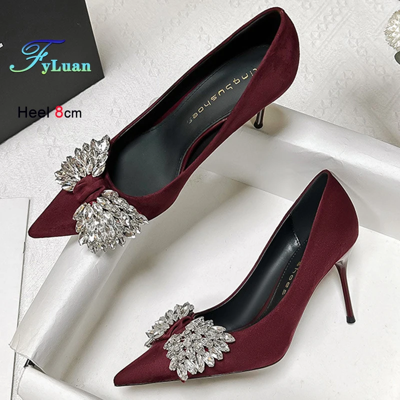 Fashion Wine Red High Heels Women Shoes Rhinestone Bowknot Female Pumps Pointed Toe Shallow Mouth Banquet Stiletto Single Shoes
Fashion Wine Red High Heels Women Shoes Rhinestone Bowknot Female Pumps Pointed Toe Shallow Mouth Banquet Stiletto Single Shoes