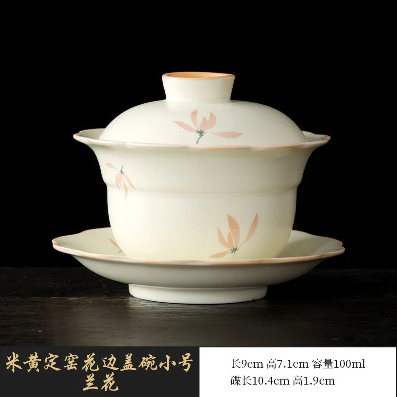Бежевая трехзубная крытая чаша Dingyao, чайная чашка, большая чаша для заваривания чая, одна ручная чаша в китайском стиле, высококачественная керамическая чаша для кунг 
Бежевая трехзубная крытая чаша Dingyao, чайная чашка, большая чаша для заваривания чая, одна ручная чаша в китайском стиле, высококачественная керамическая чаша для кунг