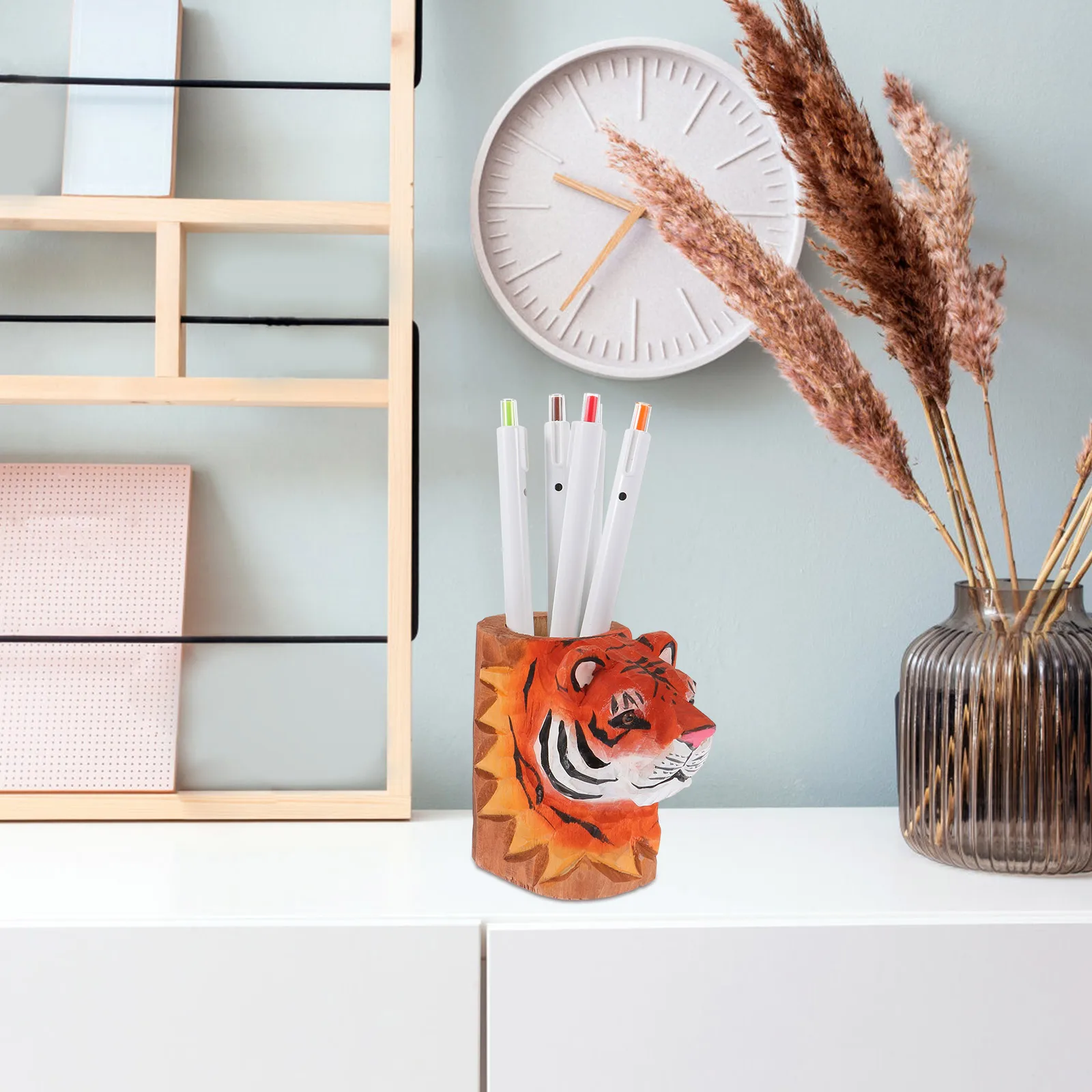 Tiger Pen Holder Wooden Pencil Desk Organizer Writing Utensil Cup Round Home Office School Supplies Stationery Storage Decor
Tiger Pen Holder Wooden Pencil Desk Organizer Writing Utensil Cup Round Home Office School Supplies Stationery Storage Decor