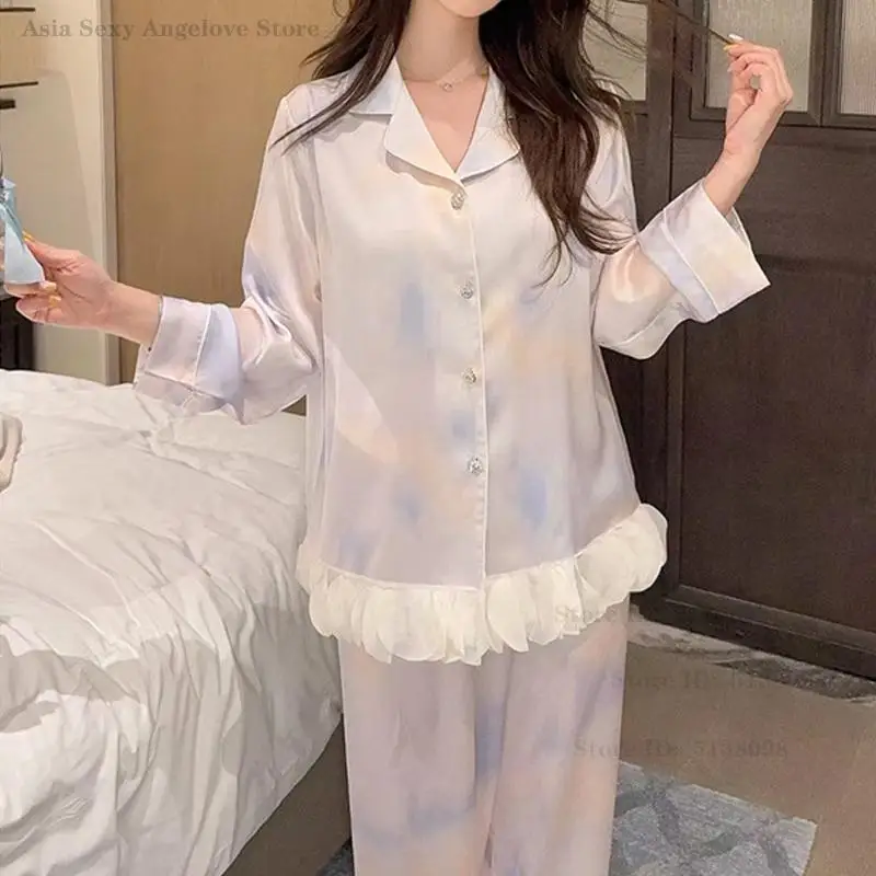 Весенне-летний тонкий пижамный комплект: домашняя одежда в стиле милой принцессы, повседневная пижама с длинными рукавами и брюками
Весенне-летний тонкий пижамный комплект: домашняя одежда в стиле милой принцессы, повседневная пижама с длинными рукавами и брюками