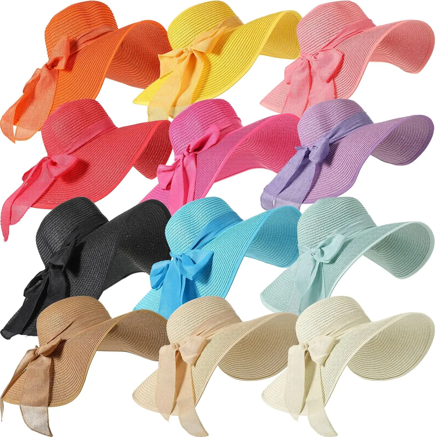 12 PCS Women's Wide Brim Straw Hats Foldable Multicolor Summer Beach Sun Cap UPF 50+
12 PCS Women's Wide Brim Straw Hats Foldable Multicolor Summer Beach Sun Cap UPF 50+