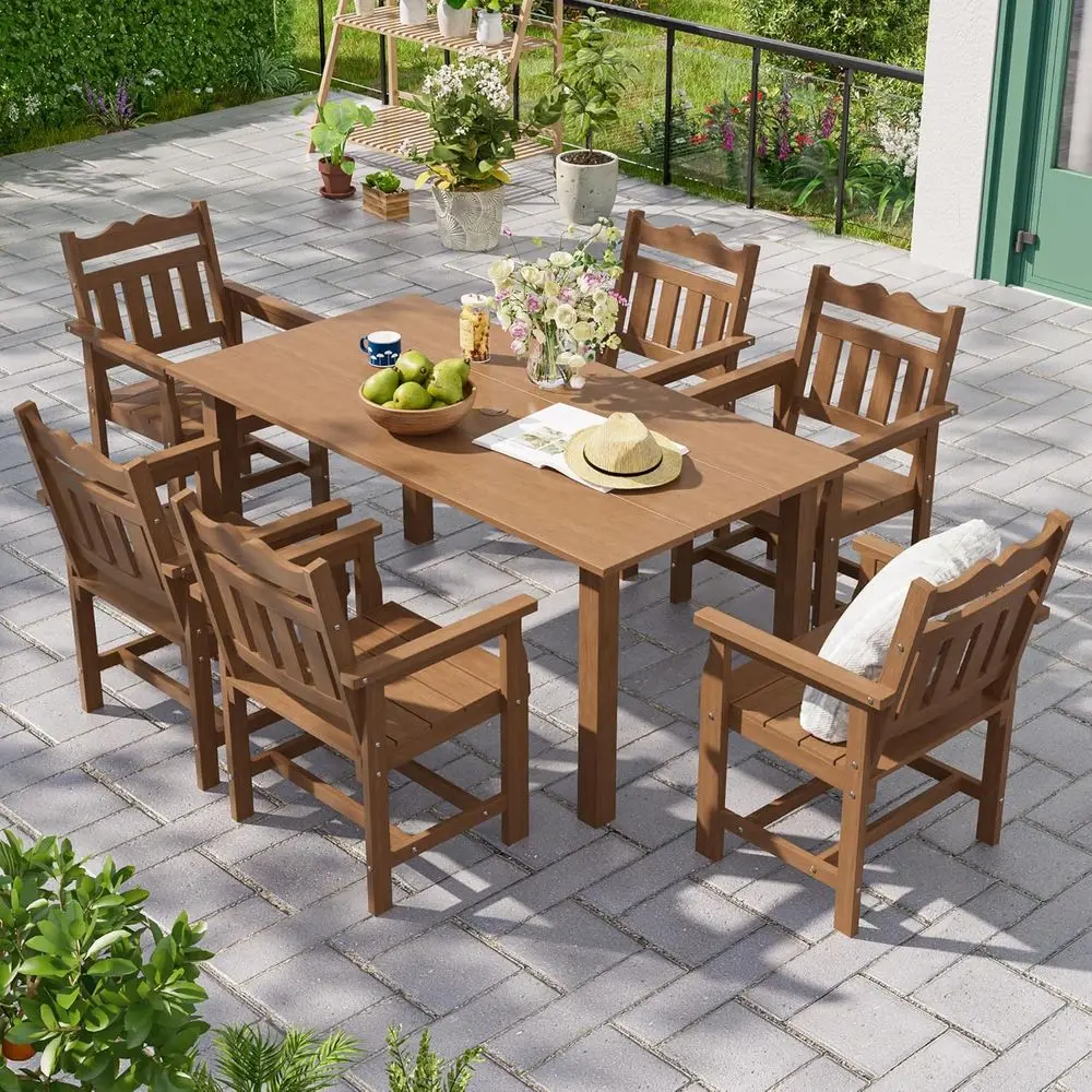 7-Piece Outdoor Dining Set, Weather-Resistant Patio Furniture with Umbrella Hole for Backyard, Lawn, and Poolside
7-Piece Outdoor Dining Set, Weather-Resistant Patio Furniture with Umbrella Hole for Backyard, Lawn, and Poolside