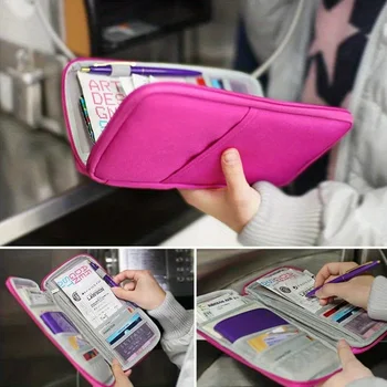 여행 지갑 여권 신용카드 홀더 정리함 현금 홀더 문서 가방, 다기능 지갑 여행 팩 클러치 보관 가방