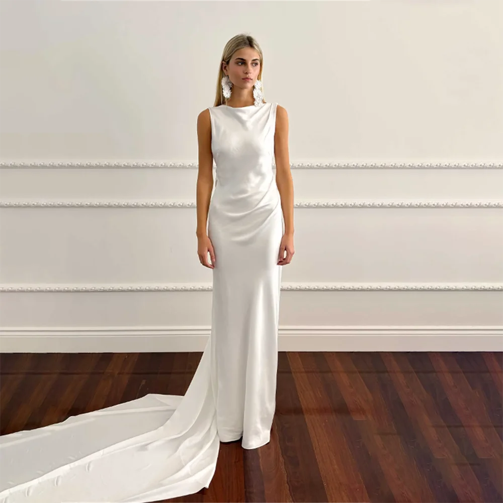 Elegant Wedding Dress Bride Gown Bridal Boat Neck Sleeveless Backless Straight Formal Wedding Bride Dress Ceremony Customized
Elegant Wedding Dress Bride Gown Bridal Boat Neck Sleeveless Backless Straight Formal Wedding Bride Dress Ceremony Customized