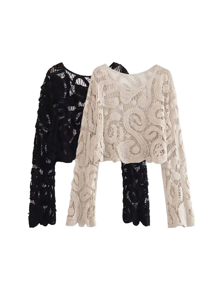 TRAF Women Fashion Cropped Semi-sheer Crochet Knit Sweater Clothing Vintage O Neck Long Sleeve Female Pullovers Chic Tops
TRAF Women Fashion Cropped Semi-sheer Crochet Knit Sweater Clothing Vintage O Neck Long Sleeve Female Pullovers Chic Tops