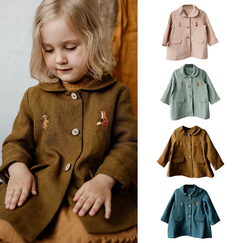 

Jenny&Dave 2023 Autumn New Handmade Embroidered Windbreaker for Infants and Toddlers Cotton and Hemp Soft and Comfortable Polo C
