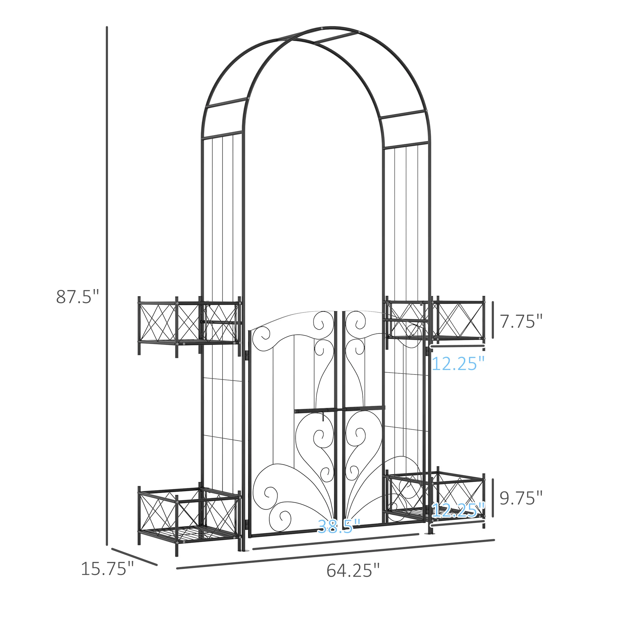 Garden Arch Arbor with Gate 7 Ft Metal Trellis for Climbing Vines 4 Planter Boxes Double Door Wedding Ceremony Black
Garden Arch Arbor with Gate 7 Ft Metal Trellis for Climbing Vines 4 Planter Boxes Double Door Wedding Ceremony Black