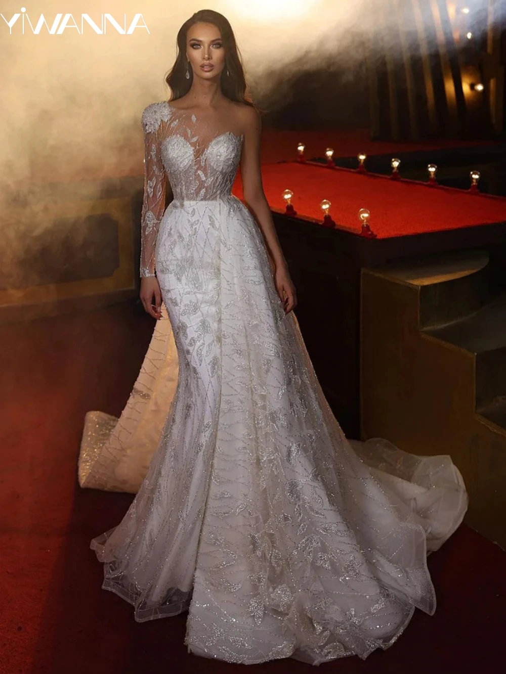 Modern One Shoulder Long Sleeve Bridal Dress Sparkly Sequins Beads Wedding Gown Luxury Mermaid Long Bride Robe Vestido De Novia
Modern One Shoulder Long Sleeve Bridal Dress Sparkly Sequins Beads Wedding Gown Luxury Mermaid Long Bride Robe Vestido De Novia