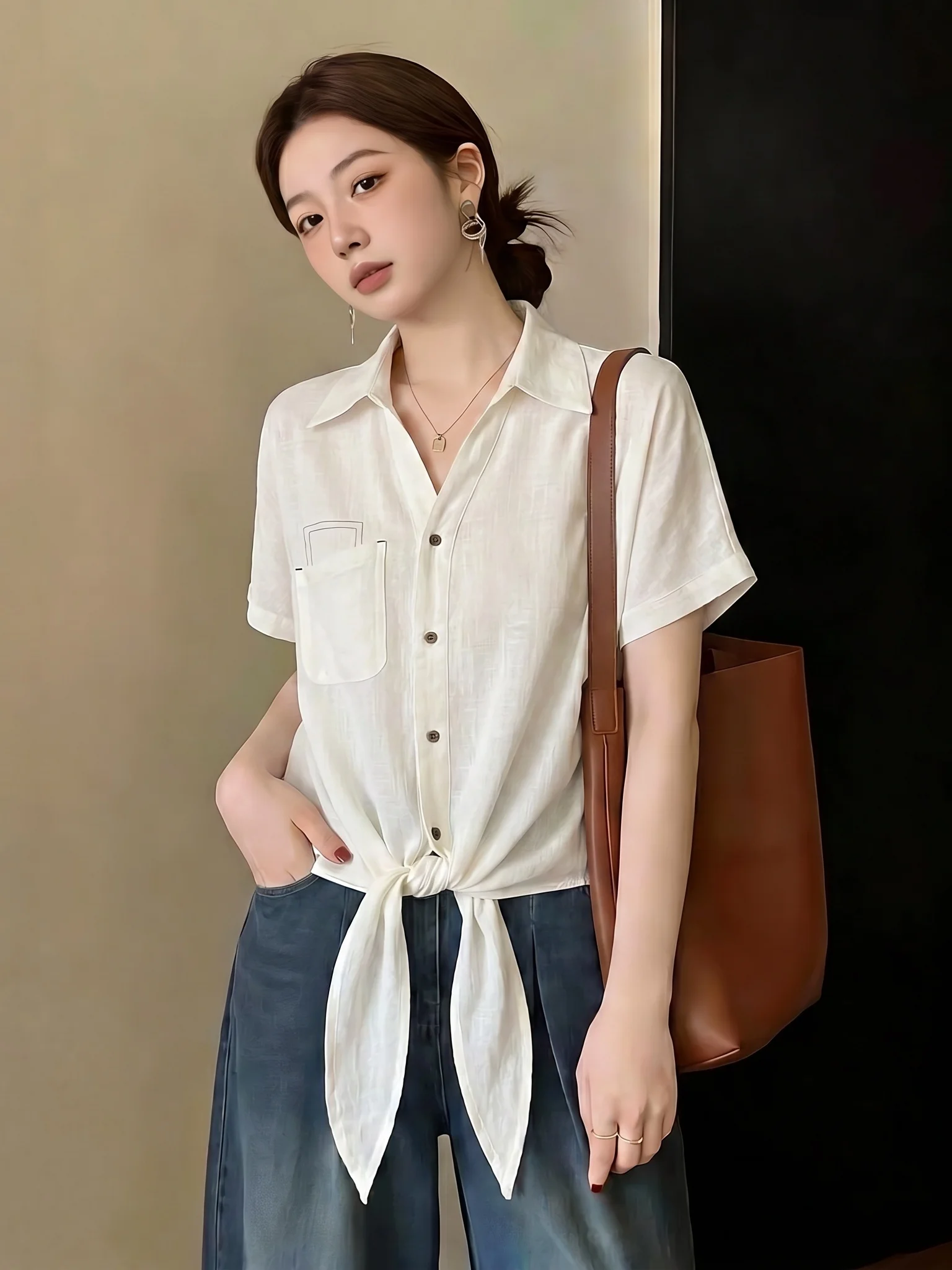 Slim Fit V-Neck Short Sleeve Shirt Women's Korean Style Commute Fashion plus Size Waist-Cinching Summer New Arrival Top
Slim Fit V-Neck Short Sleeve Shirt Women's Korean Style Commute Fashion plus Size Waist-Cinching Summer New Arrival Top
