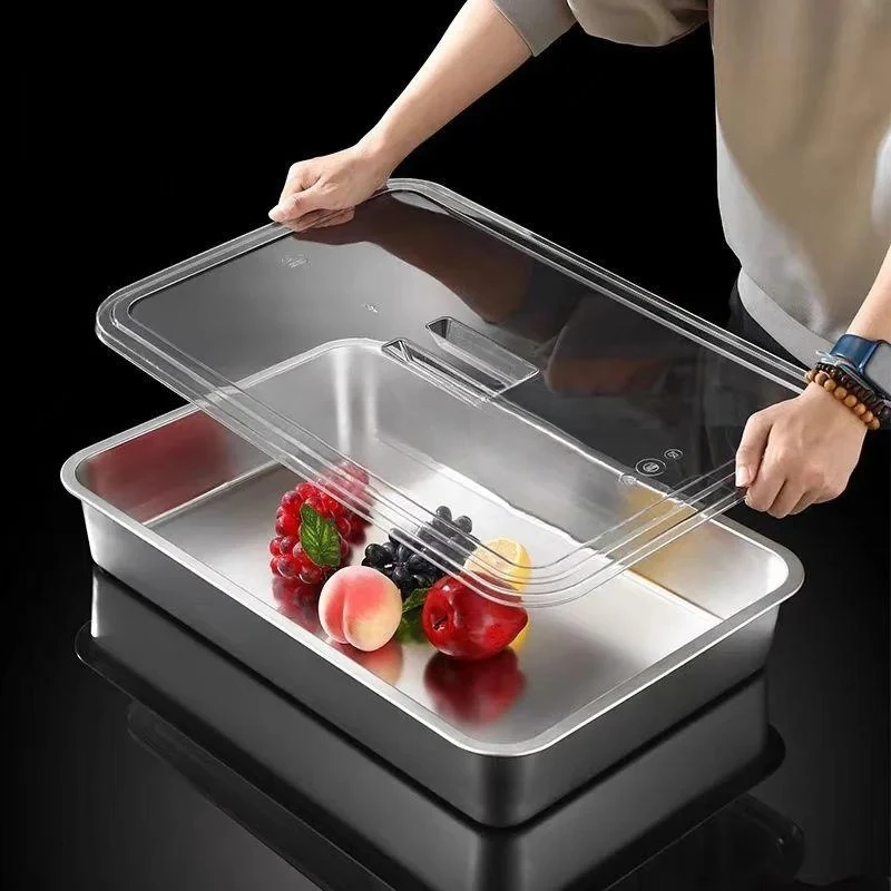 304 stainless steel plate basin with transparent Acrylic cover rectangular oven baking pot dish deep bbq cafeteria Storage trays
304 stainless steel plate basin with transparent Acrylic cover rectangular oven baking pot dish deep bbq cafeteria Storage trays