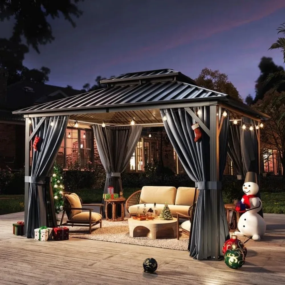 Hard Top Pavilion 10X12 Feet, Outdoor Aluminum Pavilion, Galvanized Steel Double-layer Roof, Permanent Metal Pavilion with Mesh
Hard Top Pavilion 10X12 Feet, Outdoor Aluminum Pavilion, Galvanized Steel Double-layer Roof, Permanent Metal Pavilion with Mesh