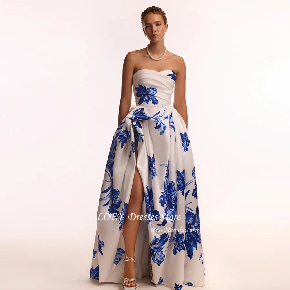 OLOEY Strapless Floral Print Tiered Ruffle Prom Dress Side High Split vestidos de noiva Floor-Length Evening Dresses Customized
OLOEY Strapless Floral Print Tiered Ruffle Prom Dress Side High Split vestidos de noiva Floor-Length Evening Dresses Customized