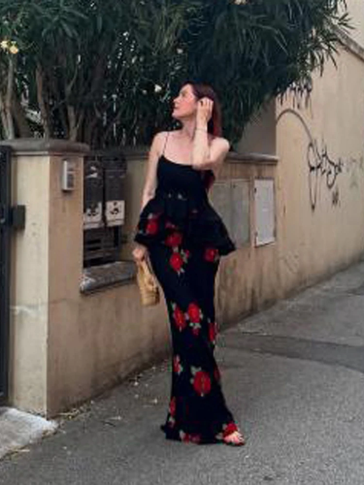 Black Floral Printed Camisole Top Long Skirt Suit Sleeveless Ruffle Hem Tops Women Maxi Skirt Sets Sexy Summer Party Outfits New
Black Floral Printed Camisole Top Long Skirt Suit Sleeveless Ruffle Hem Tops Women Maxi Skirt Sets Sexy Summer Party Outfits New