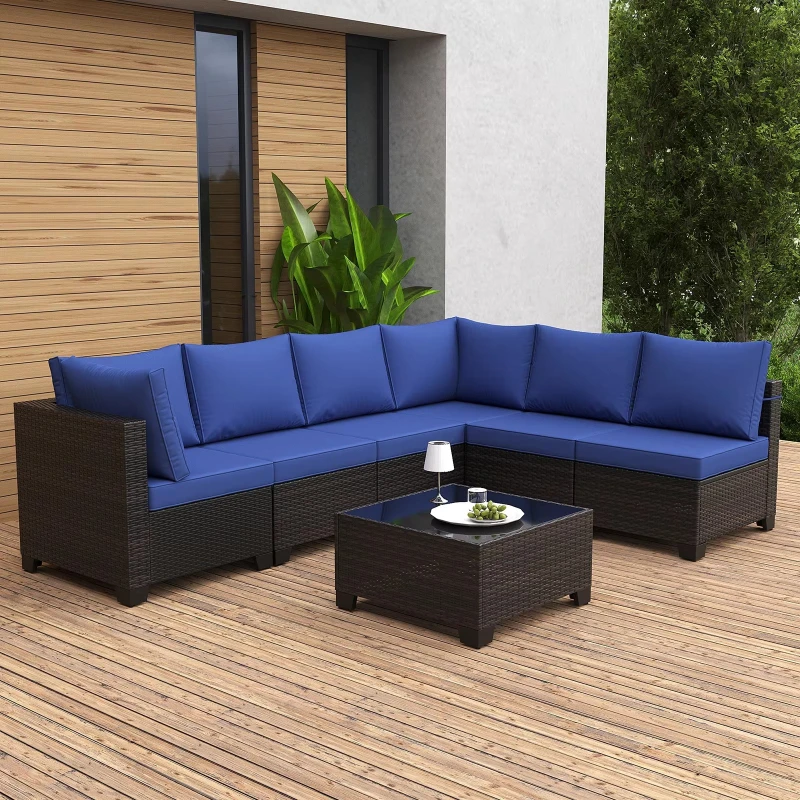 7 Pieces Wicker Brown Blue Rattan Outdoor Garden Combination Furniture Sofa Set with Garden Porch Waterproof Mat
7 Pieces Wicker Brown Blue Rattan Outdoor Garden Combination Furniture Sofa Set with Garden Porch Waterproof Mat