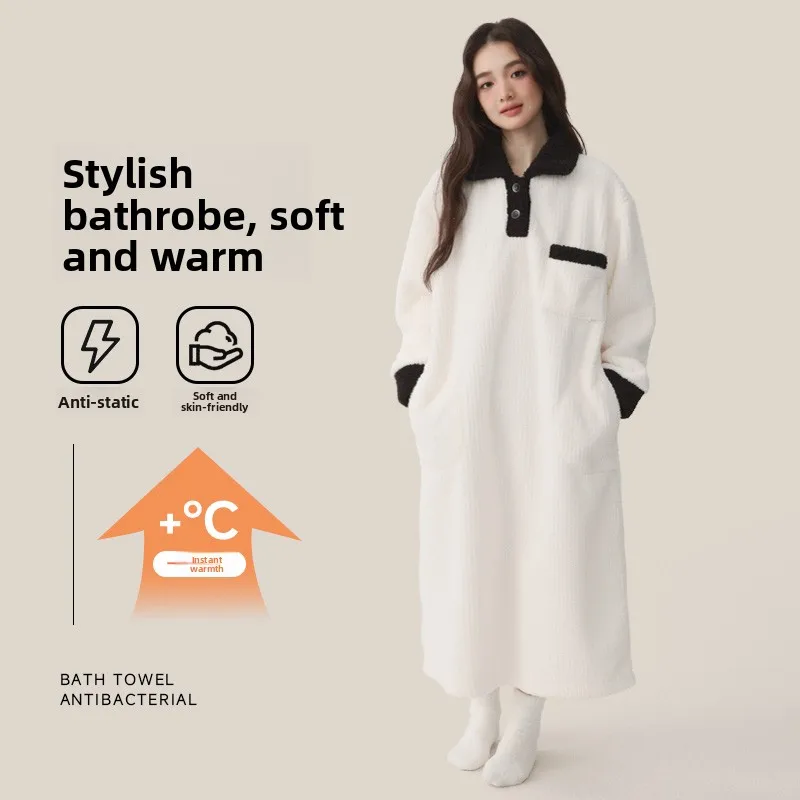 Long Non-Cotton Bath Robe Women's Warm Absorbent Quick-Drying Sleepwear All Seasons Thickened Polyester Home Bathroom Robe
Long Non-Cotton Bath Robe Women's Warm Absorbent Quick-Drying Sleepwear All Seasons Thickened Polyester Home Bathroom Robe