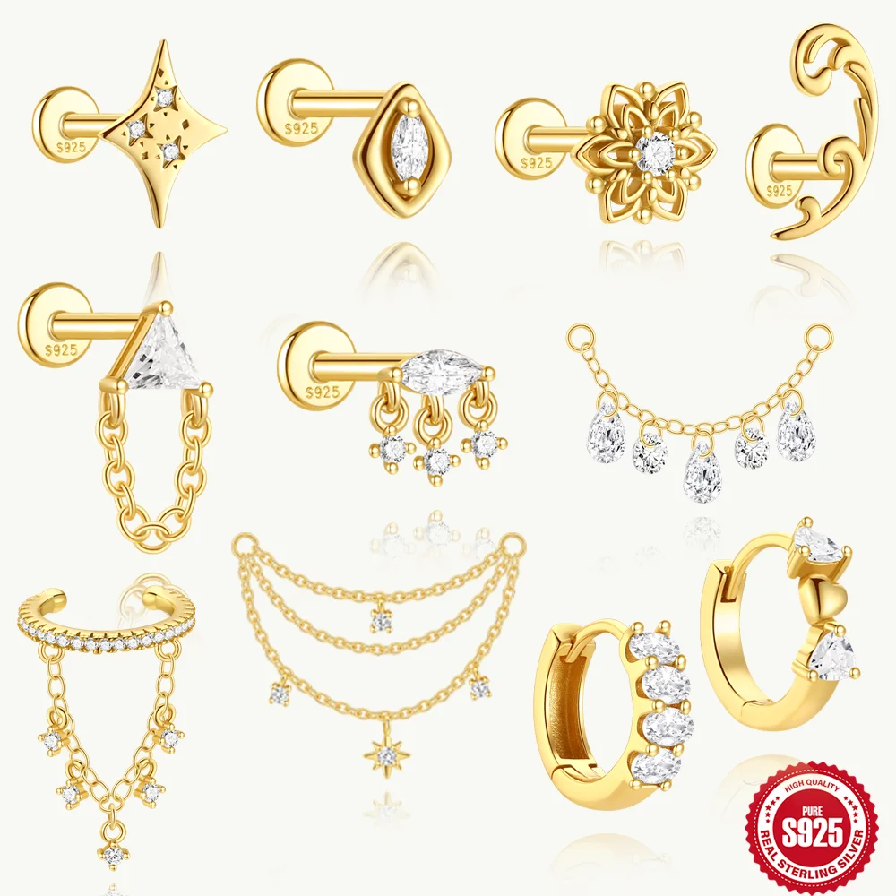 AIDE 1Pc 925 Sterling Silver Star/Flower WaterDrop Chain Tassel For Women Ins Dainty Flat Head Puncture Ear Bone Nail
AIDE 1Pc 925 Sterling Silver Star/Flower WaterDrop Chain Tassel For Women Ins Dainty Flat Head Puncture Ear Bone Nail