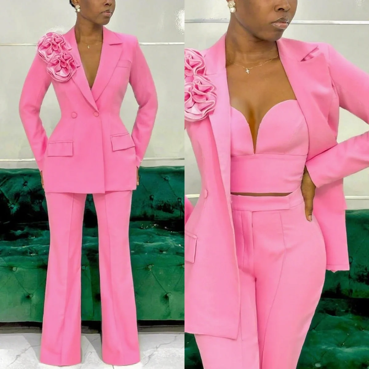 Customized Pink Women Pants Sets Designer 3D Flowers Ladies Prom Birthday Party Formal Wear Outfit Jacket 3 Pieces
Customized Pink Women Pants Sets Designer 3D Flowers Ladies Prom Birthday Party Formal Wear Outfit Jacket 3 Pieces