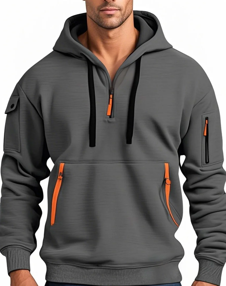 2025 Men's Half - Zip Hoodie, Gray with Orange Accents, Multi - Pocket, Casual Outdoor Sweatshirt
2025 Men's Half - Zip Hoodie, Gray with Orange Accents, Multi - Pocket, Casual Outdoor Sweatshirt