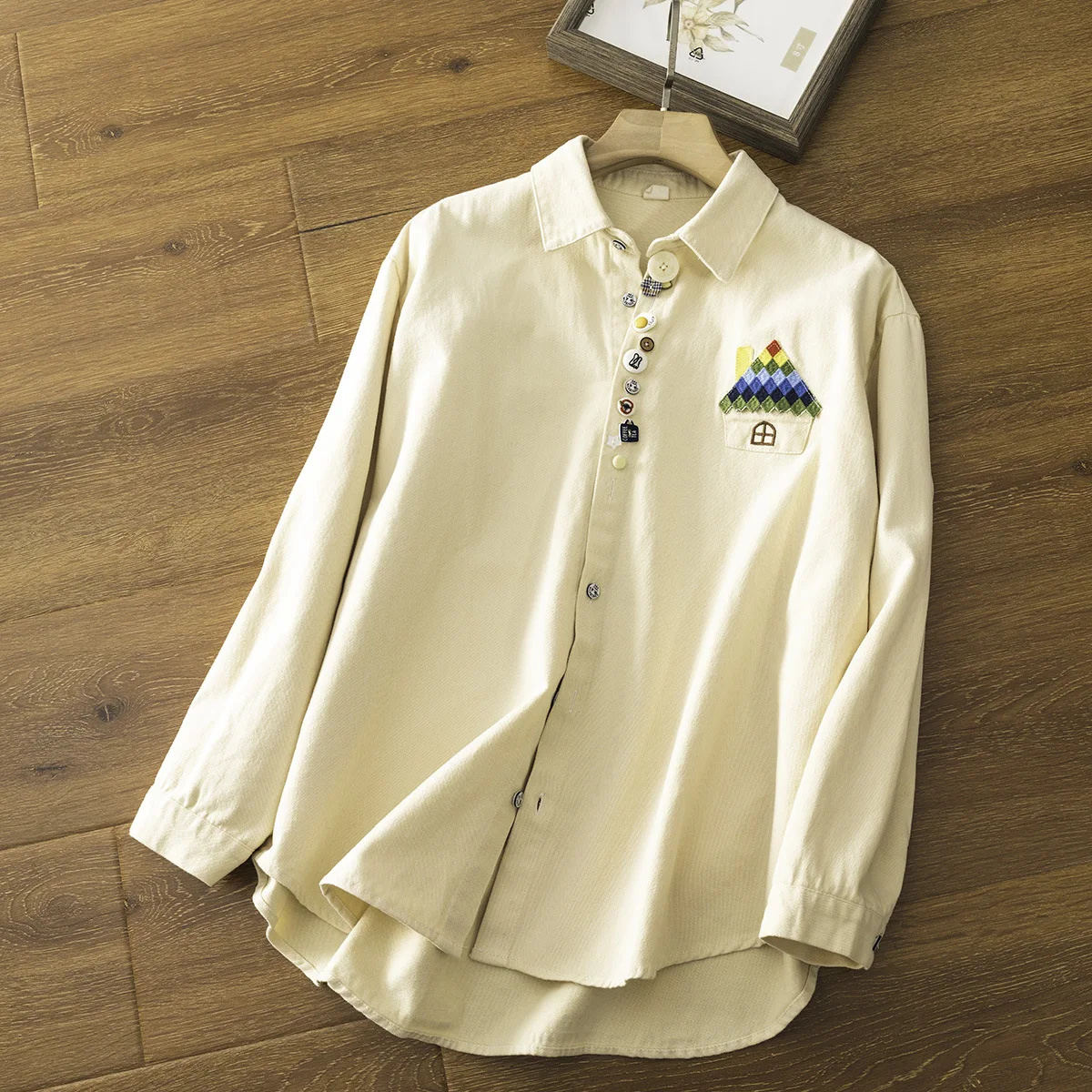 Japanese Sweet Mori Girl Cartoon Button Embroidery Brushed Cotton Shirts Women Spring Autumn Long Sleeve Casual Loose Blouse Top
Japanese Sweet Mori Girl Cartoon Button Embroidery Brushed Cotton Shirts Women Spring Autumn Long Sleeve Casual Loose Blouse Top