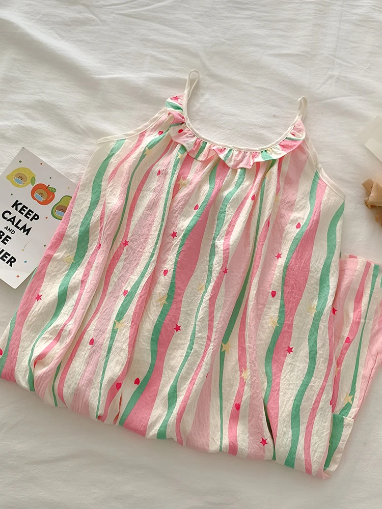 Dopne Pink Striped Che Nightgown Women Summer Thin Woven Pure Cotton Spwear Dr Cute Home Clothes
Dopne Pink Striped Che Nightgown Women Summer Thin Woven Pure Cotton Spwear Dr Cute Home Clothes