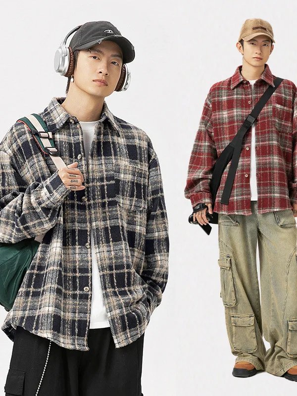 Retro American Plaid Long Sleeve Shirt Men's Spring New Style Pocket Loose Couple Outerwear Women Casual Polyester Fiber
Retro American Plaid Long Sleeve Shirt Men's Spring New Style Pocket Loose Couple Outerwear Women Casual Polyester Fiber