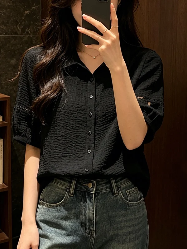 Slimming Large Size Loose Fashionable Shirt Black V-Neck Short Sleeve Anti-Aging Top for Women Summer 2026 Commute Style Kore...
Slimming Large Size Loose Fashionable Shirt Black V-Neck Short Sleeve Anti-Aging Top for Women Summer 2026 Commute Style Kore...