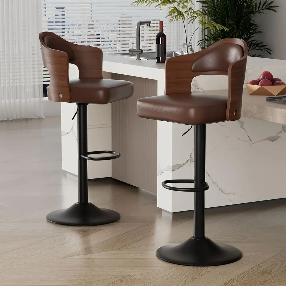 Set of 2 Wooden Swivel Bar Stools, Upholstered in PU Leather with Back and Footrest, Adjustable Height 24.5-33.5IN, Ideal for Co
Set of 2 Wooden Swivel Bar Stools, Upholstered in PU Leather with Back and Footrest, Adjustable Height 24.5-33.5IN, Ideal for Co