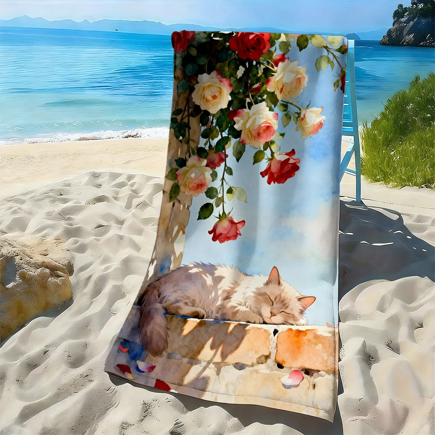 Lazy Cat and Gorgeous Rose Style polyester microfiber beach towel is highly absorbent, suitable for swimming and beach outings
Lazy Cat and Gorgeous Rose Style polyester microfiber beach towel is highly absorbent, suitable for swimming and beach outings
