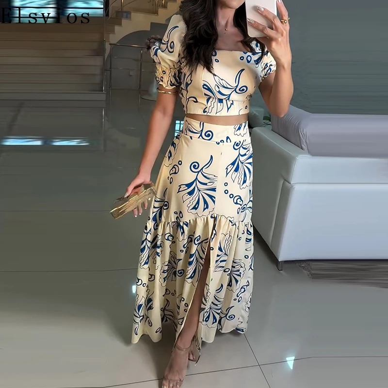 Women's Set 2025 Elegant Square Collar Short Sleeve Blouse&A-line Skirts Suit Temperament Floral Print Two Piece Vacation Outfit
Women's Set 2025 Elegant Square Collar Short Sleeve Blouse&A-line Skirts Suit Temperament Floral Print Two Piece Vacation Outfit