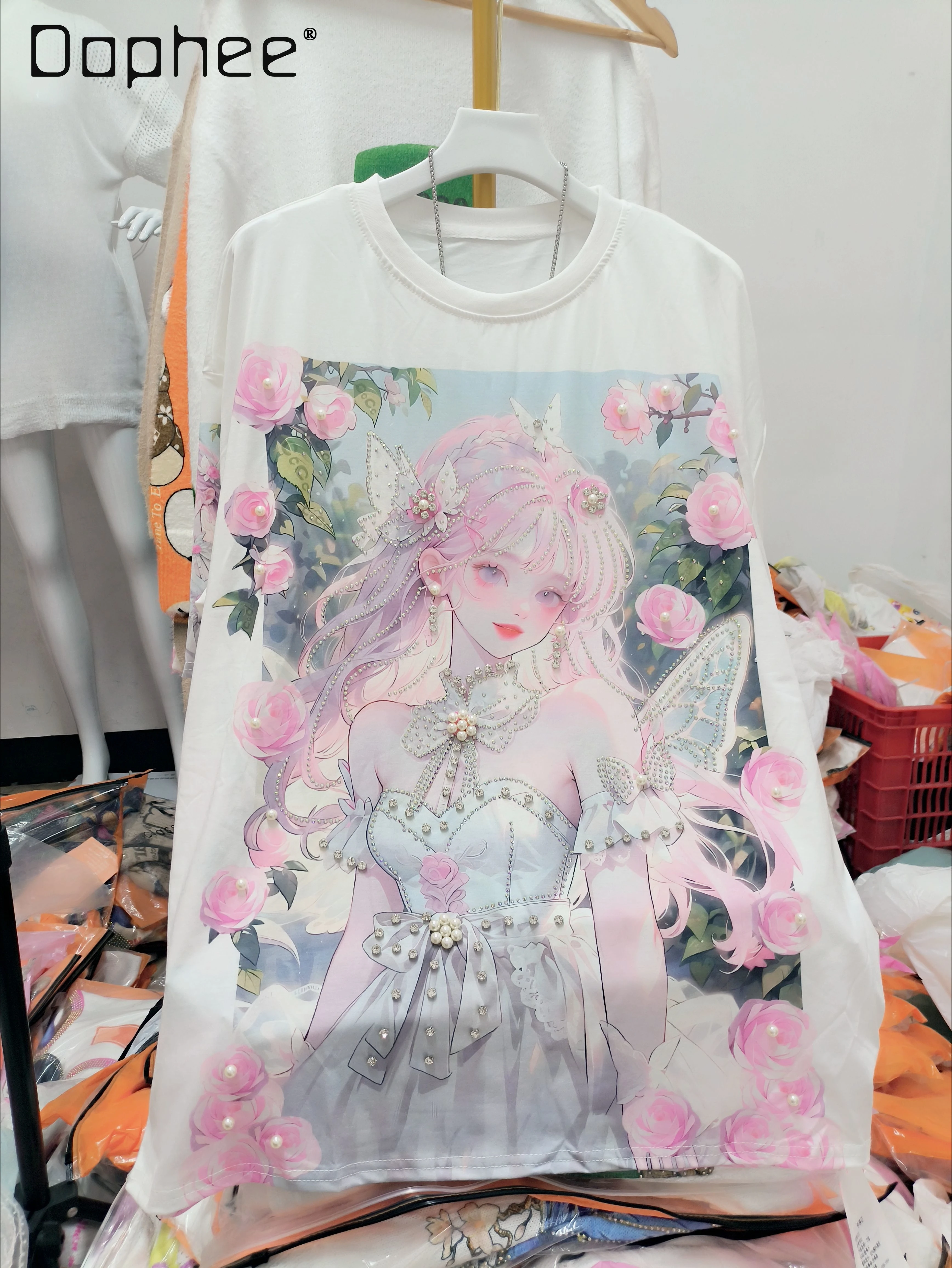 Heavy Industry Bead Hot Diamond Cartoon Girl Printed Crew Neck T-Shirt Women Sweet Loose Short Sleeve Top Summer Women Clothing
Heavy Industry Bead Hot Diamond Cartoon Girl Printed Crew Neck T-Shirt Women Sweet Loose Short Sleeve Top Summer Women Clothing