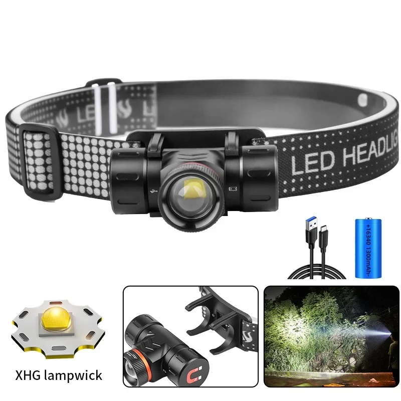 Мощный налобный фонарь, светодиодная головка с зумом, вращение Type-C, перезаряжаемая налобная лампа, передняя светодиодная головка для кемпинга, работы, охоты
Мощный налобный фонарь, светодиодная головка с зумом, вращение Type-C, перезаряжаемая налобная лампа, передняя светодиодная головка для кемпинга, работы, охоты