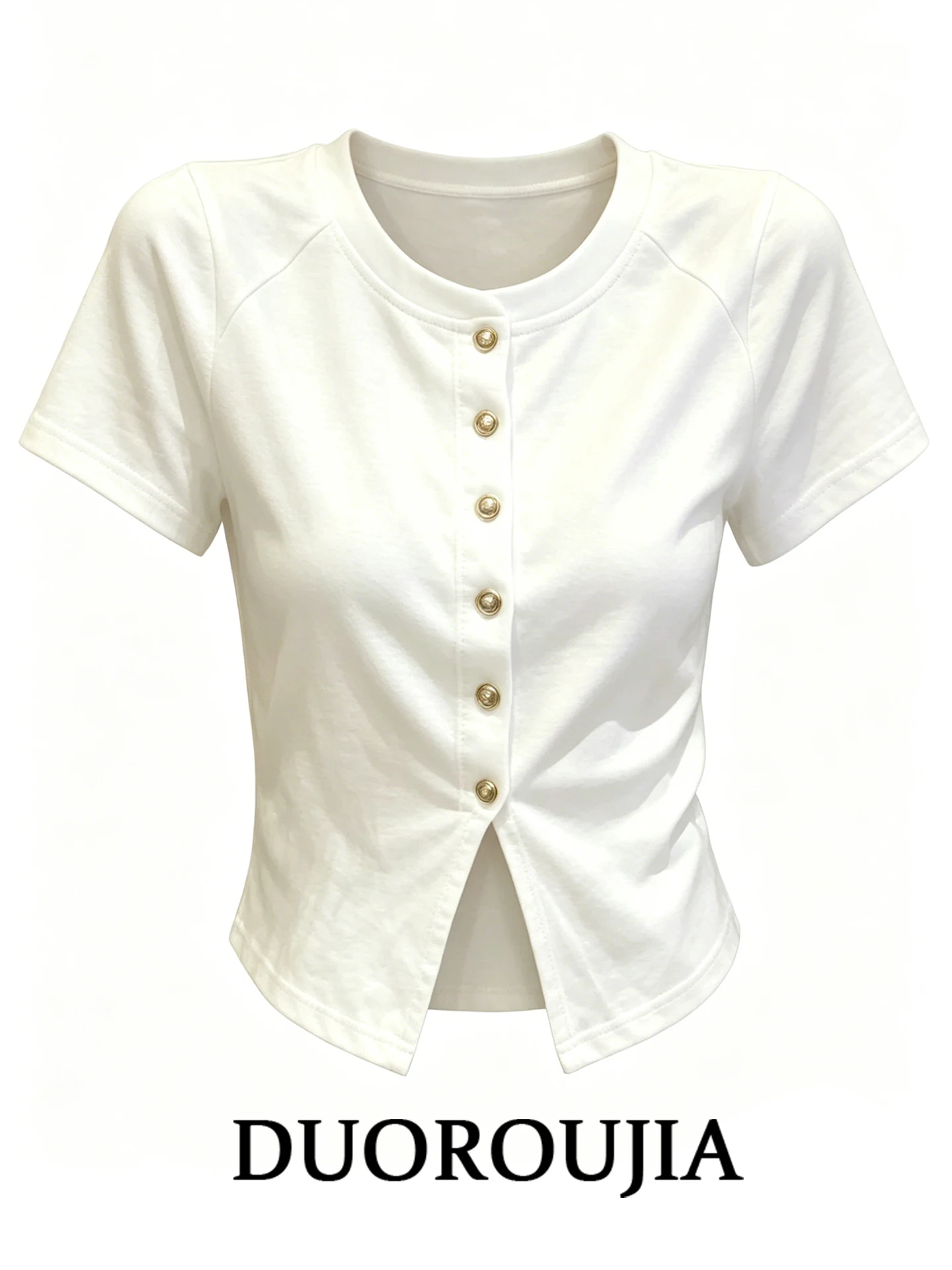 Duor plus Size Korean Style round Neck Button Design High End Feeling Short Sleeve T-Shirt Women Summer Casual Slimming Top
Duor plus Size Korean Style round Neck Button Design High End Feeling Short Sleeve T-Shirt Women Summer Casual Slimming Top