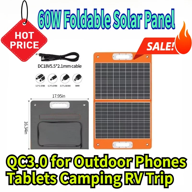 60W Foldable Solar Panel Portable Solar Charger with DC Output USB-C QC3.0 for Outdoor Phones Tablets Camping RV Trip
60W Foldable Solar Panel Portable Solar Charger with DC Output USB-C QC3.0 for Outdoor Phones Tablets Camping RV Trip
